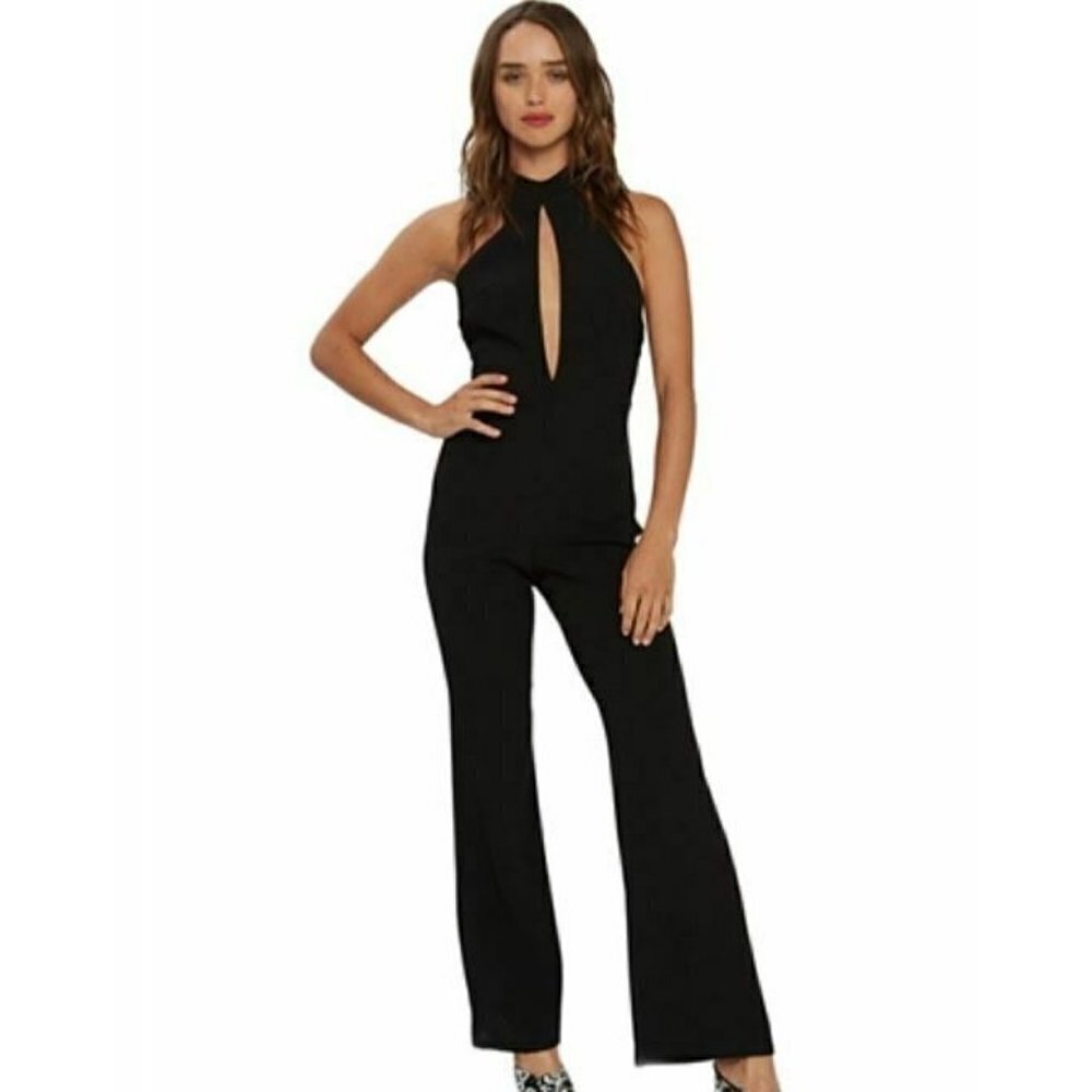 New Flynn Skye Eliana Jumper Womens XS Solid Black Halter Key Hole Jumpsuit